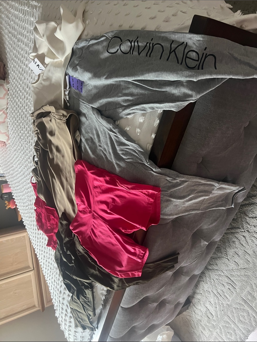 Calvin Klein Gray Logo Lounge Pants with Hot Pink Satin Shorts lul lemon Zara